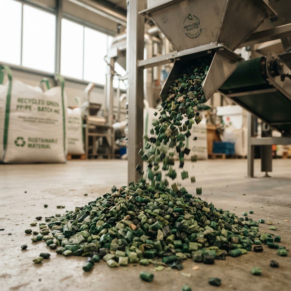 Recycled plastic granules representing a recycle and regenerate process